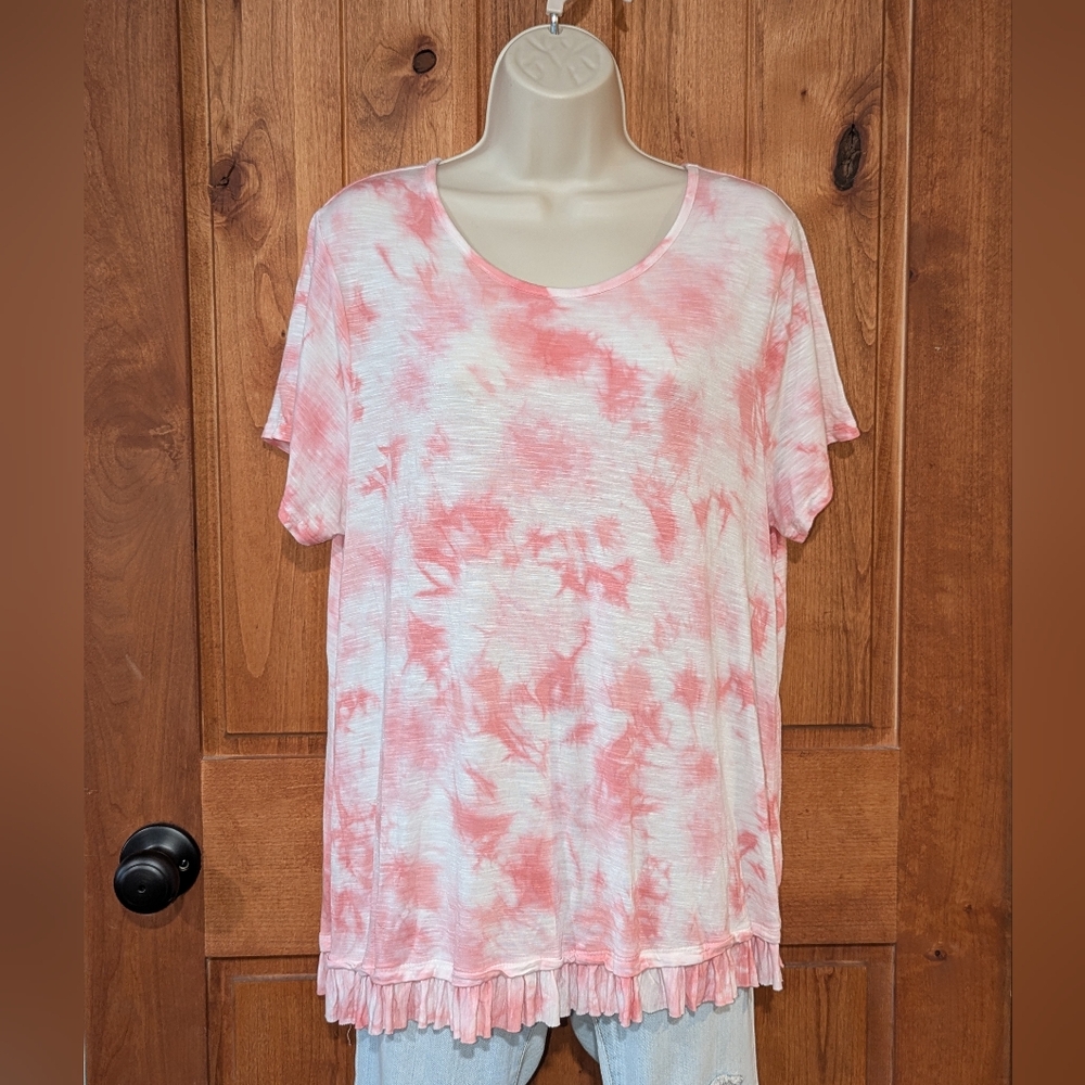 Style & Co. Pink and White Short Sleeve Tee